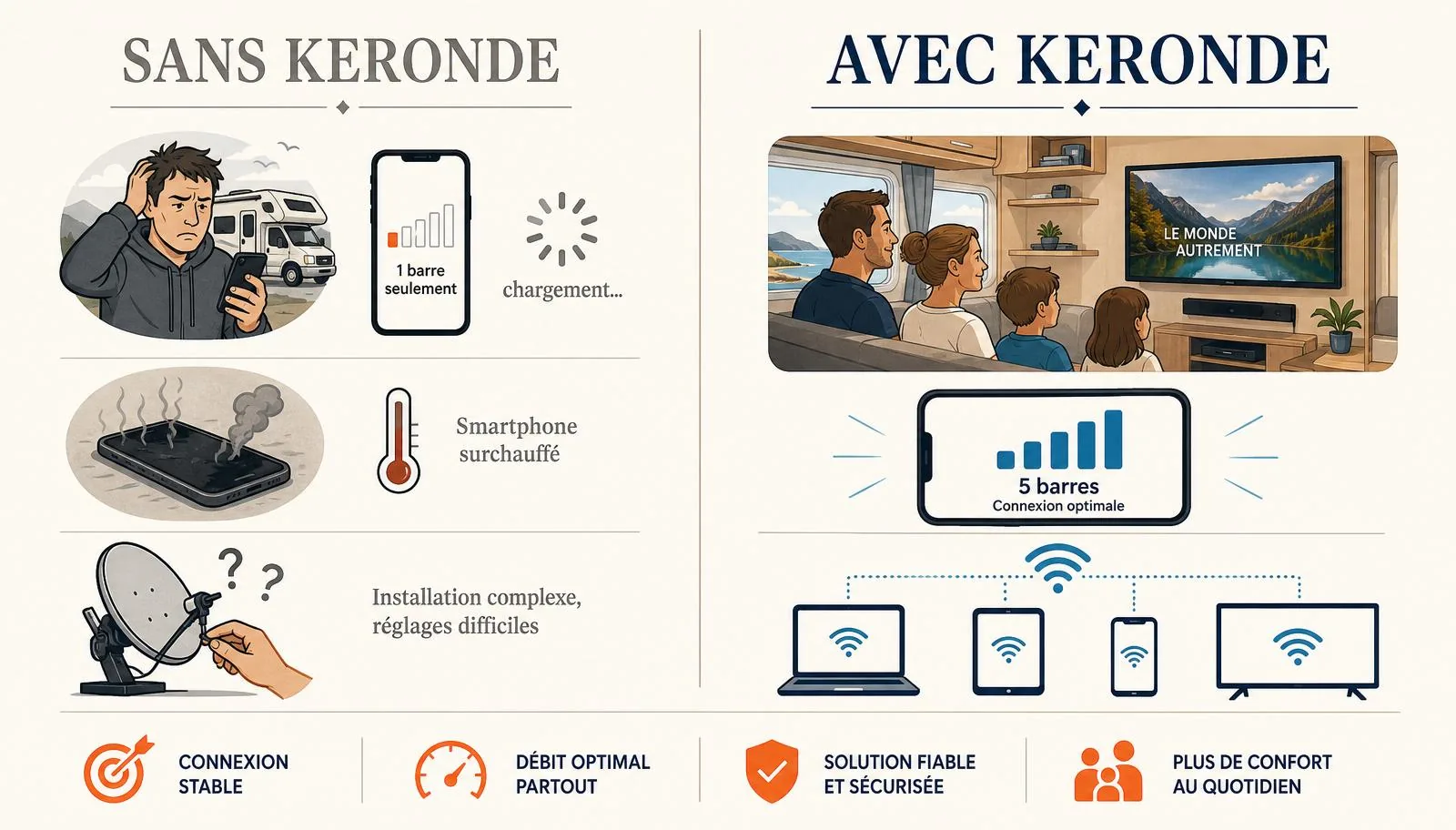 Comparaison illustrée entre une expérience sans et avec KERONDE